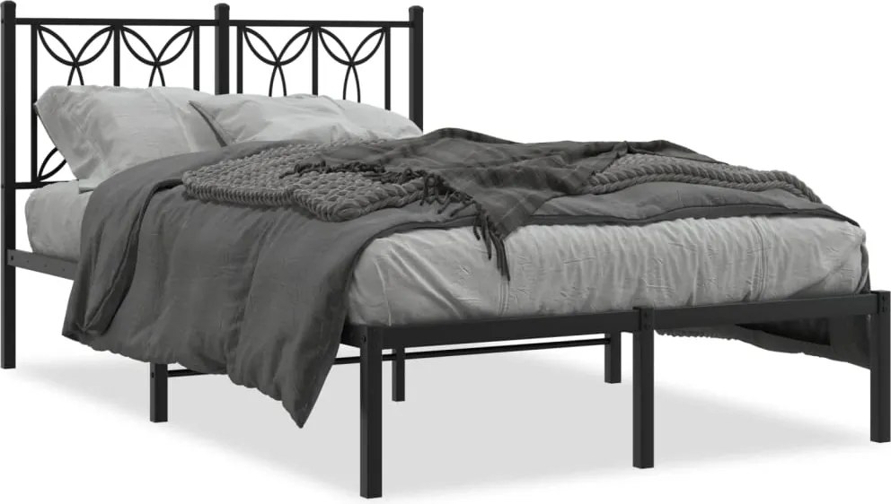 vidaXL fekete fém ágykeret fejtámlával 120 x 190 cm
