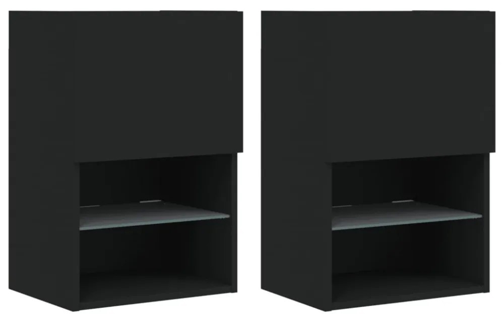 2 db fekete TV-szekrény LED-világítással 40,5 x 30 x 60 cm