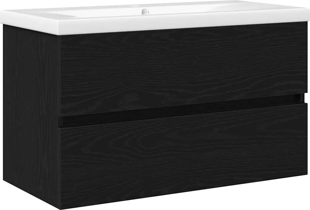 vidaXL Fürdőszobai mosdószekrény Fekete tölgy 80 x 39 x 62 cm Faanyag