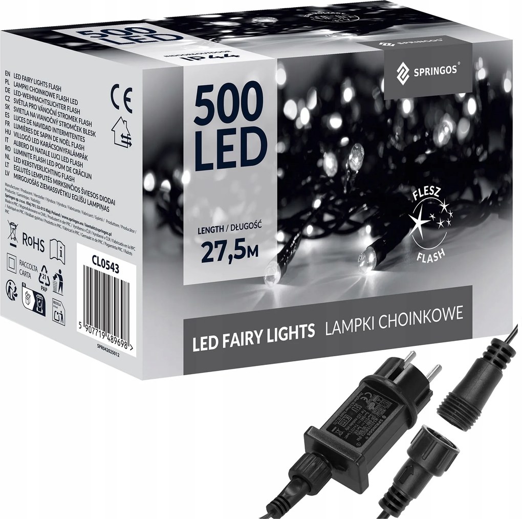 Karácsonyfa Lámpa 500LED Kültéri 27,5m Hideg Fehér Flash Áramfüzér