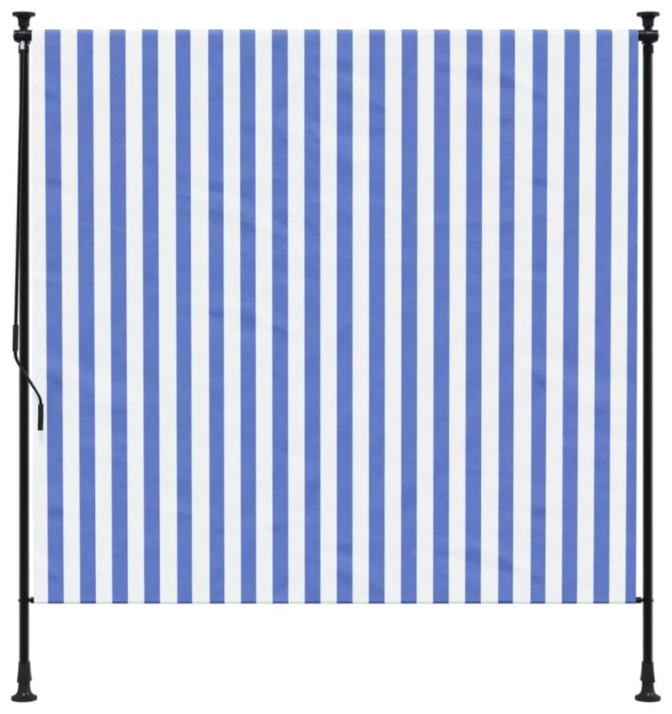 kék és fehér szövet és acél kültéri roló 200 x 270 cm