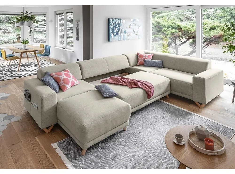 Bézs kinyitható-tárolóhelyes sarokkanapé (jobb oldali-U alakú) Classy Sophie – Miuform
