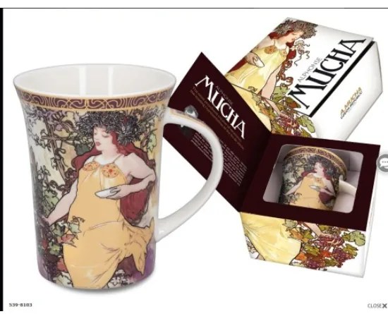 Porcelán bögre Mucha Ősz