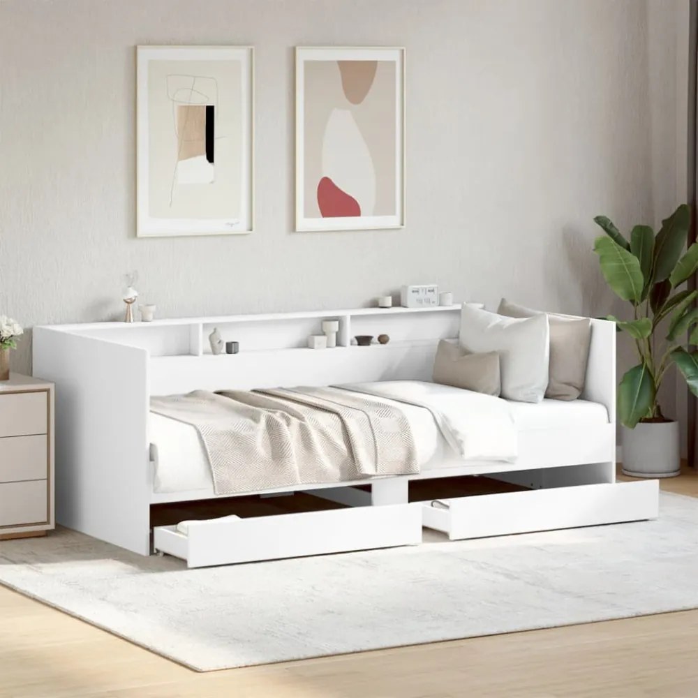 fehér kanapéágy fiókkal matrac nélkül 90x200 cm