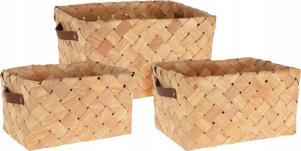 Fonott Kosarak Kosár Szett 3 db-os Fa Kosár Barna