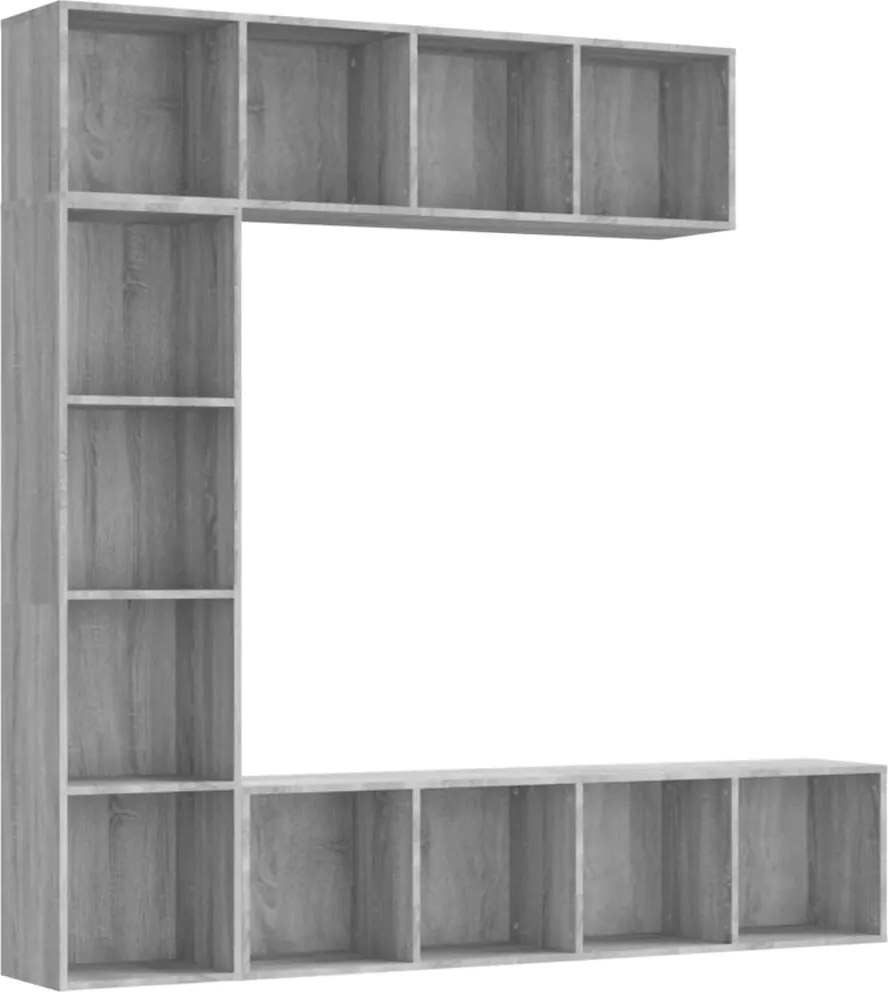 vidaXL 3 részes szürke sonoma fatermék könyv/TV-szekrény 180x30x180 cm
