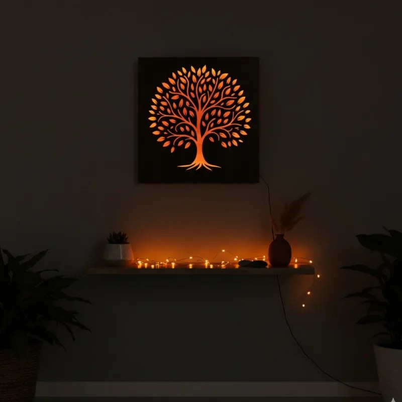LED kép az Életfáról - fa dekoráció háttérvilágítással - KROWE