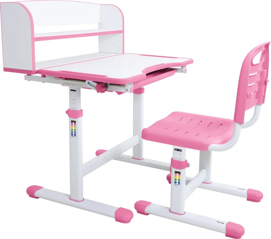 Növekvő íróasztal és szék, rózsaszín/fehér, set ZION