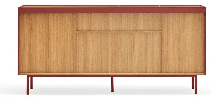 Piros alacsony komód tölgyfa dekorral 165x78 cm Arista – Teulat