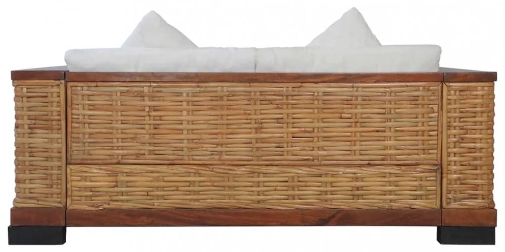 2 személyes barna természetes rattan kanapé párnával