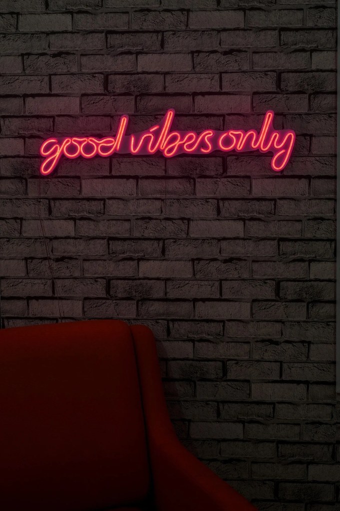 Műanyag LED-es fali dekoráció, Good Vibes Only - Pink