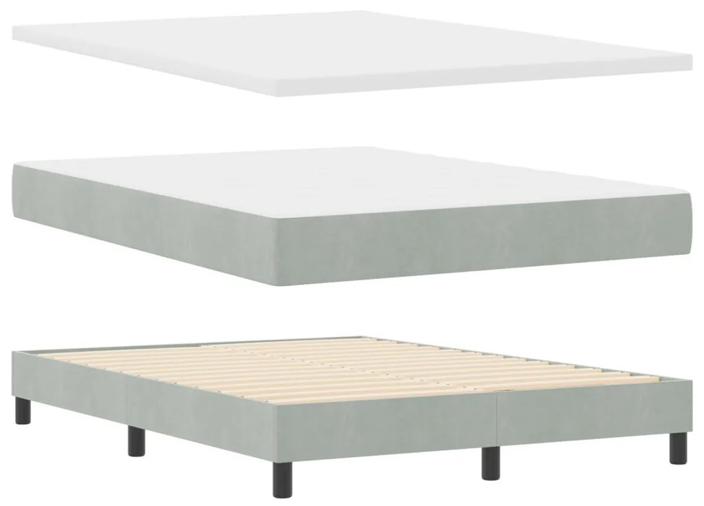 vidaXL LED Box Spring Ágy matracmal Világosszürke 140 x 190 cm Bársony