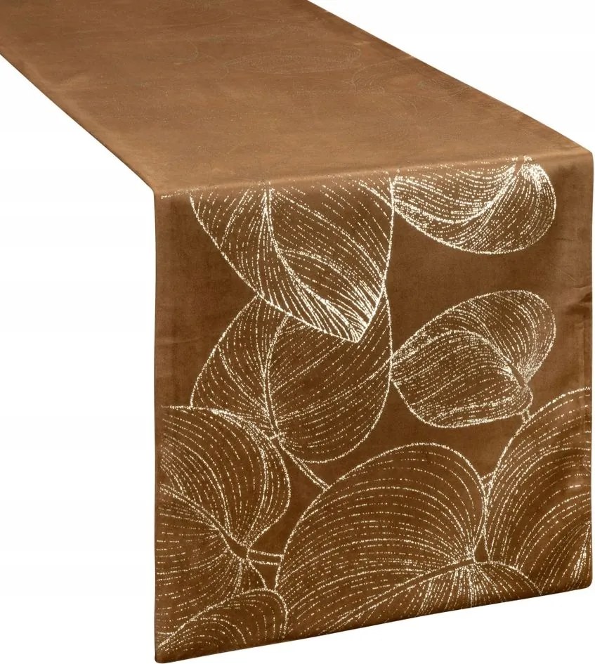 Dekorációs futófelület/ sál BLINK-16 35x220 Eurofirany barna nagy levelekkel