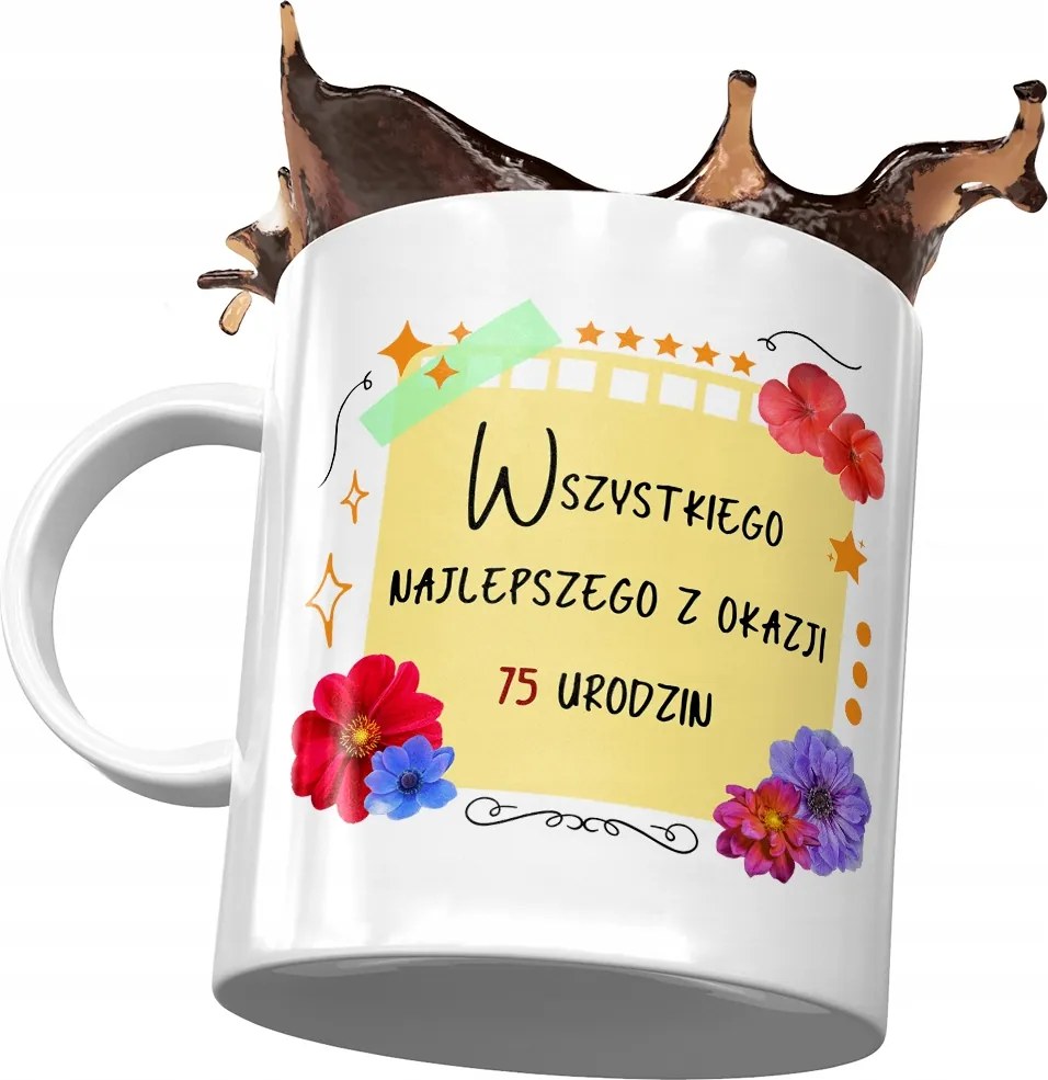 Születésnapi bögre 75 75-es 75-ös Tökéletes Ajándék Nyomtatott Fotóval