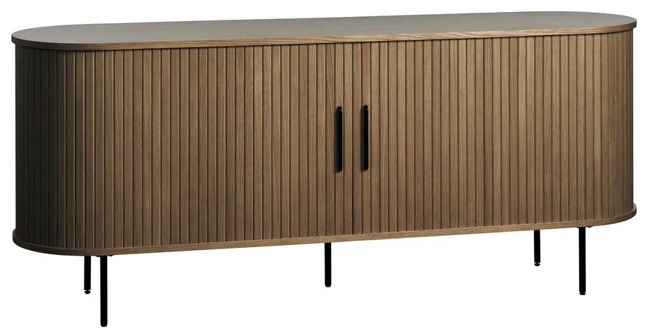 Barna komód tolóajtóval tölgyfa dekorral 180x76x45 cm Nola – Unique Furniture