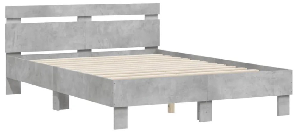 betonszürke ágykeret fejtámlával és LED-del 135x190 cm