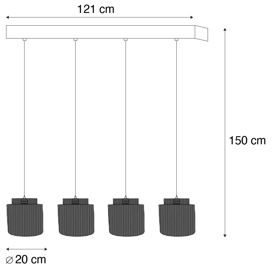 Japandi függőlámpa fekete barna kötéllel 4-lámpás - Smilla