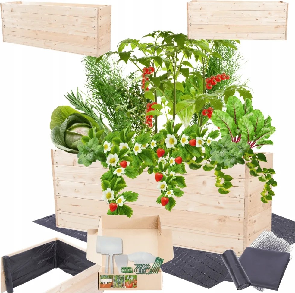 Magasított ágyás zöldséges fa ládák virágtartó 45x120x30