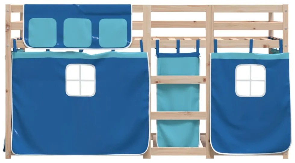 kék tömör fenyőfa emeletes ágy függönyökkel 90 x 190 cm