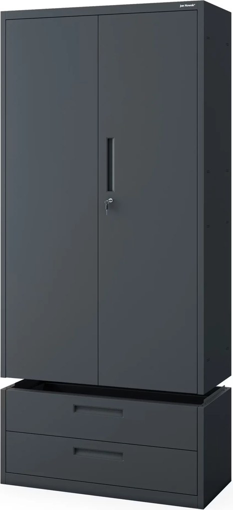 Moduláris többfunkciós fém szekrény két fiókkal antracit MEGAN 1950 x 900 x 400 mm