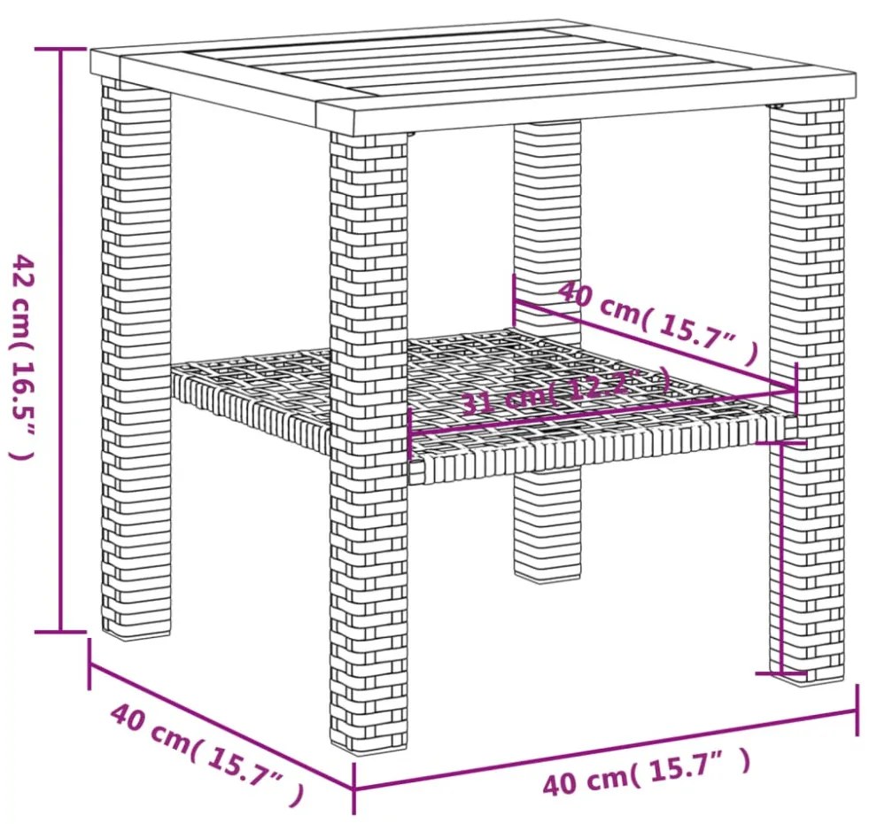 fekete polyrattan és akácfa kerti asztal 40 x 40 x 42 cm