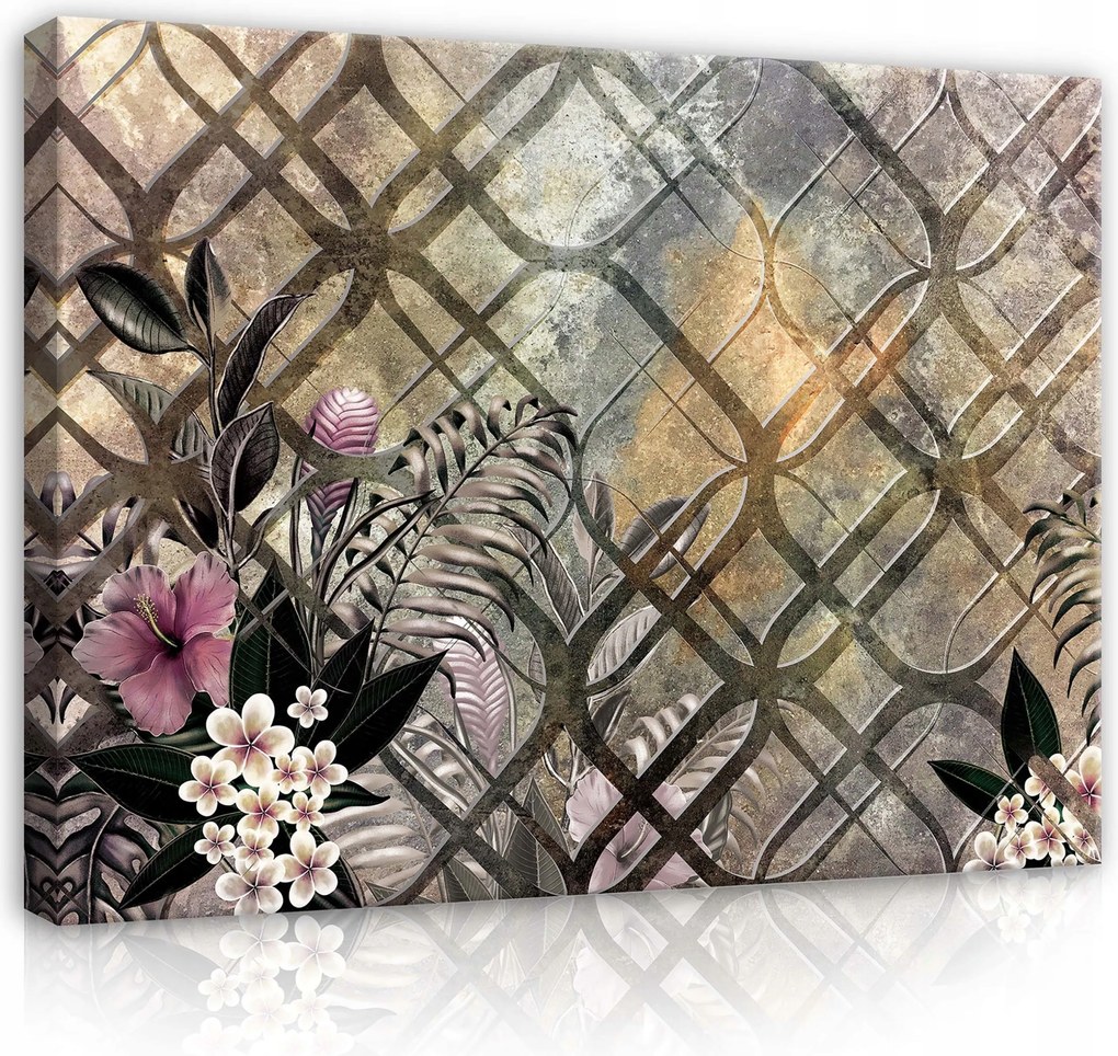 Vászonkép 80x60 Trópusok botanika levelek virágok hibiszkusz minta textúra egzotikus