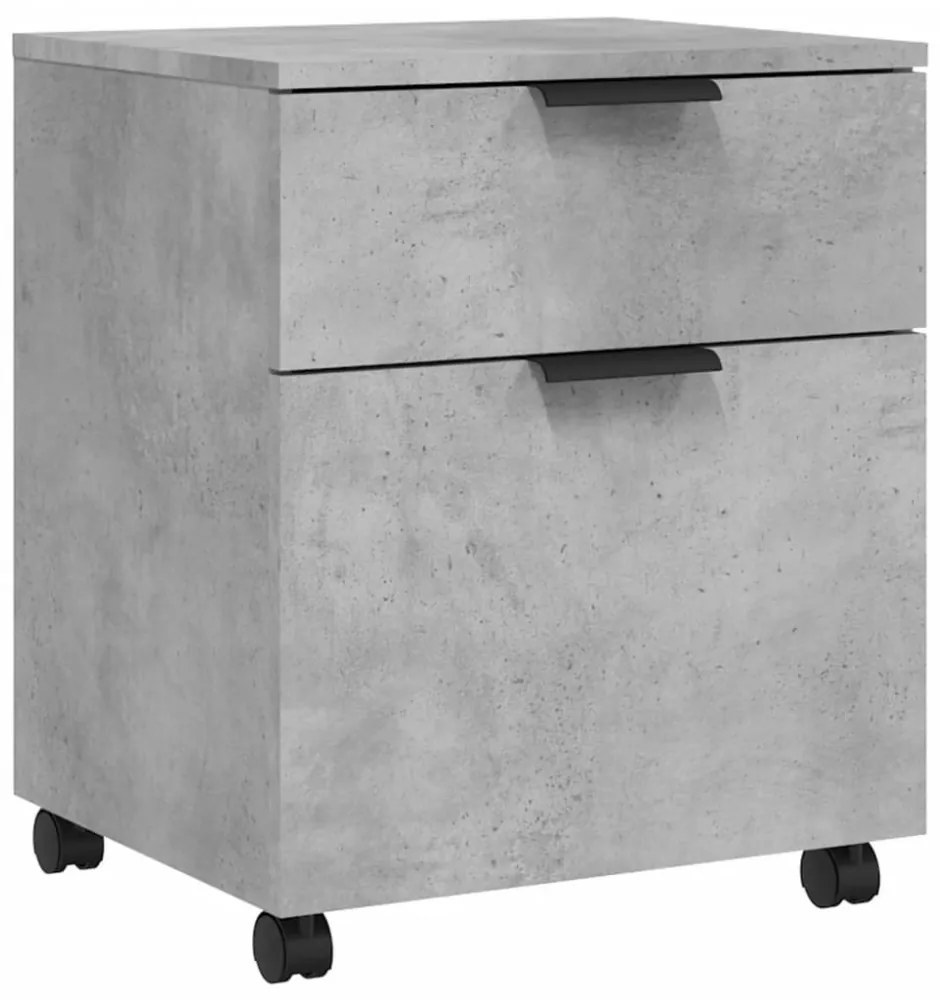 betonszürke szerelt fa mobil iratszekrény kerekekkel 45x38x45cm