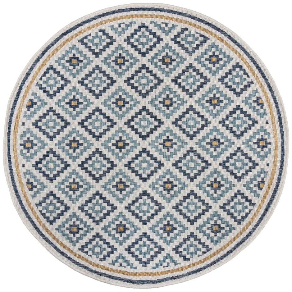 Sárga-kék kerek kültéri-beltéri szőnyeg ø 160 cm Zia Trellis – Flair Rugs