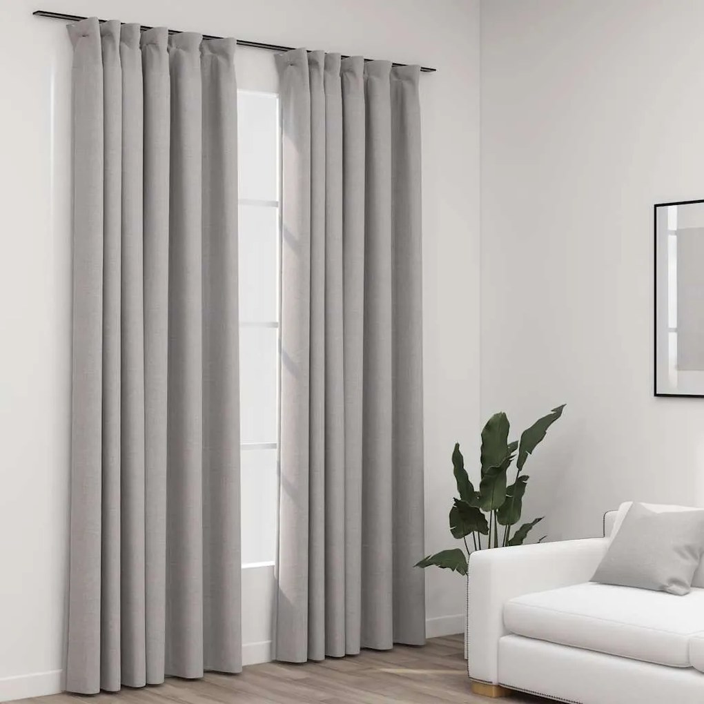 vidaXL 2 db szürke vászonhatású sötétítőfüggöny kampókkal 140 x 245 cm