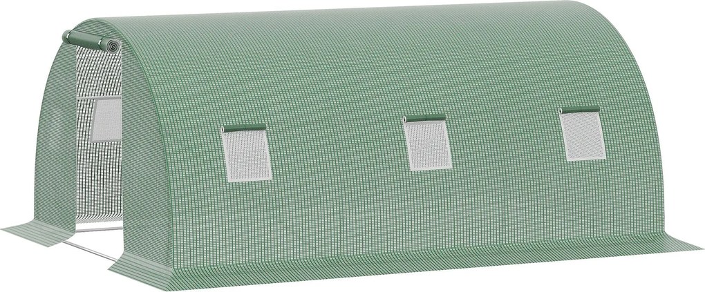 Outsunny Kültéri Üvegház 4.5x3x2 m Tunneli Üvegház Felgördíthető Oldalfalakkal, 6 Rácsos Ablakkal és Cipzáras Felgördíthető Ajtóval, Üvegház Kerthez é