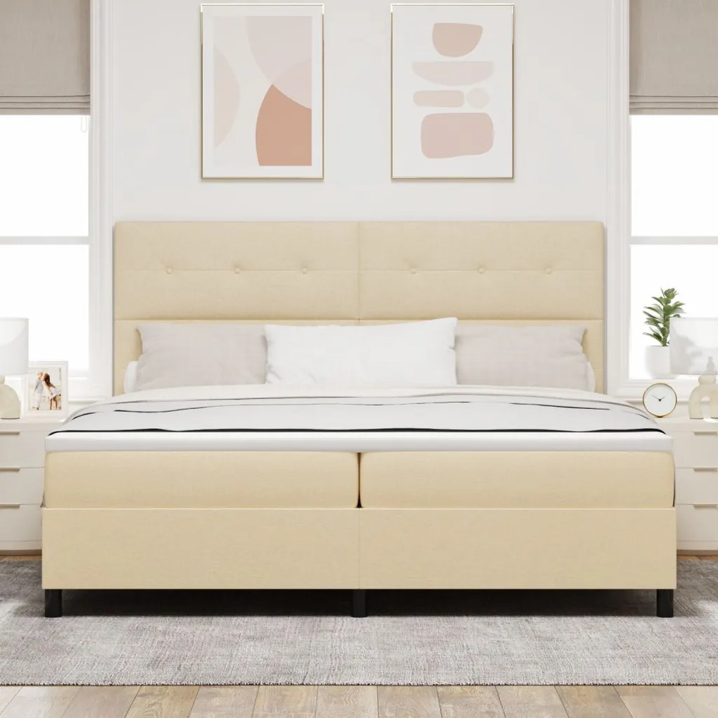 Boxspring ágy matraccal Krém 200x200 cm Szövet