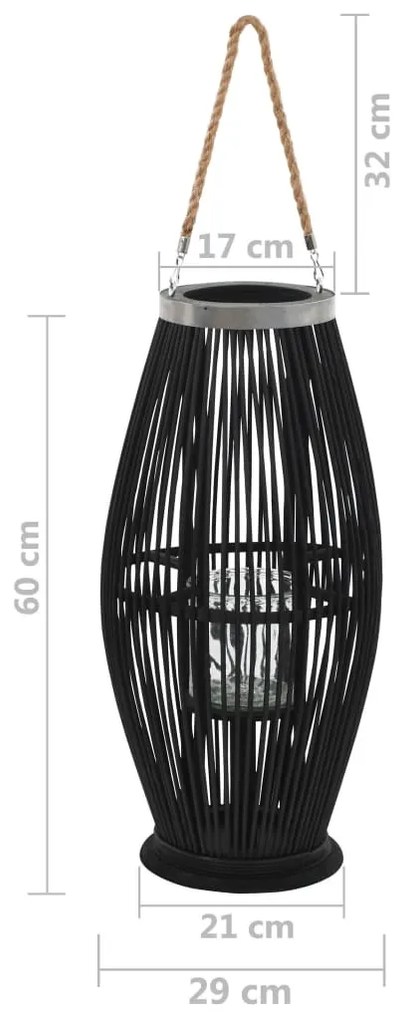 fekete bambusz függő gyertyatartó lámpás, 60 cm