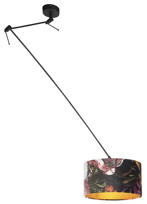 Függőlámpa fekete bársony árnyékolóval virágokkal és arannyal 35 cm - Blitz