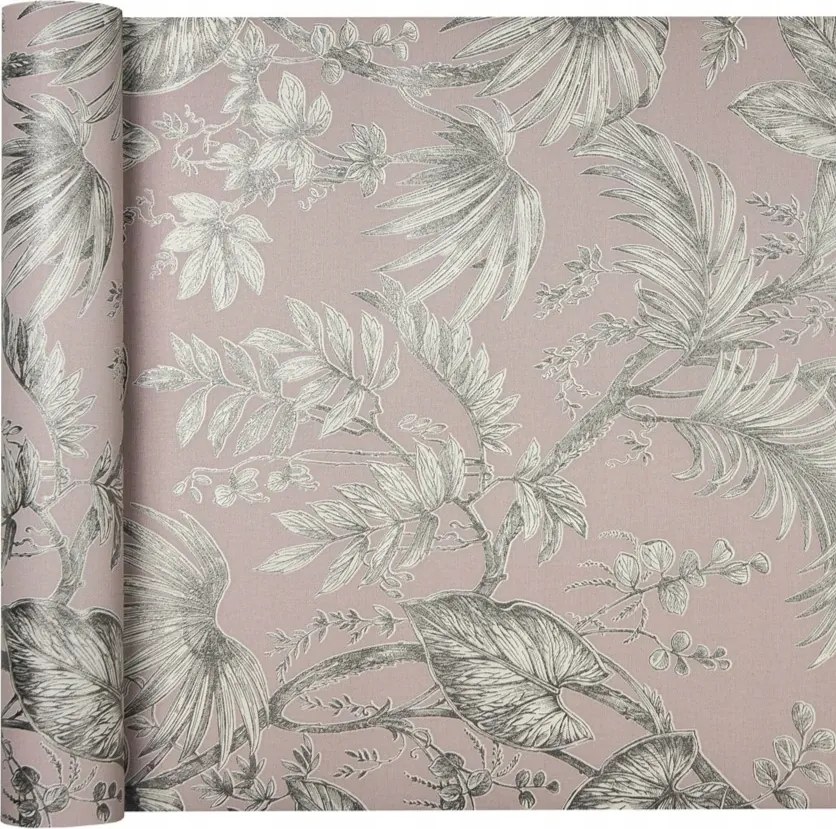 Ezüst Levelek tapéta halvány rózsaszín háttérrel