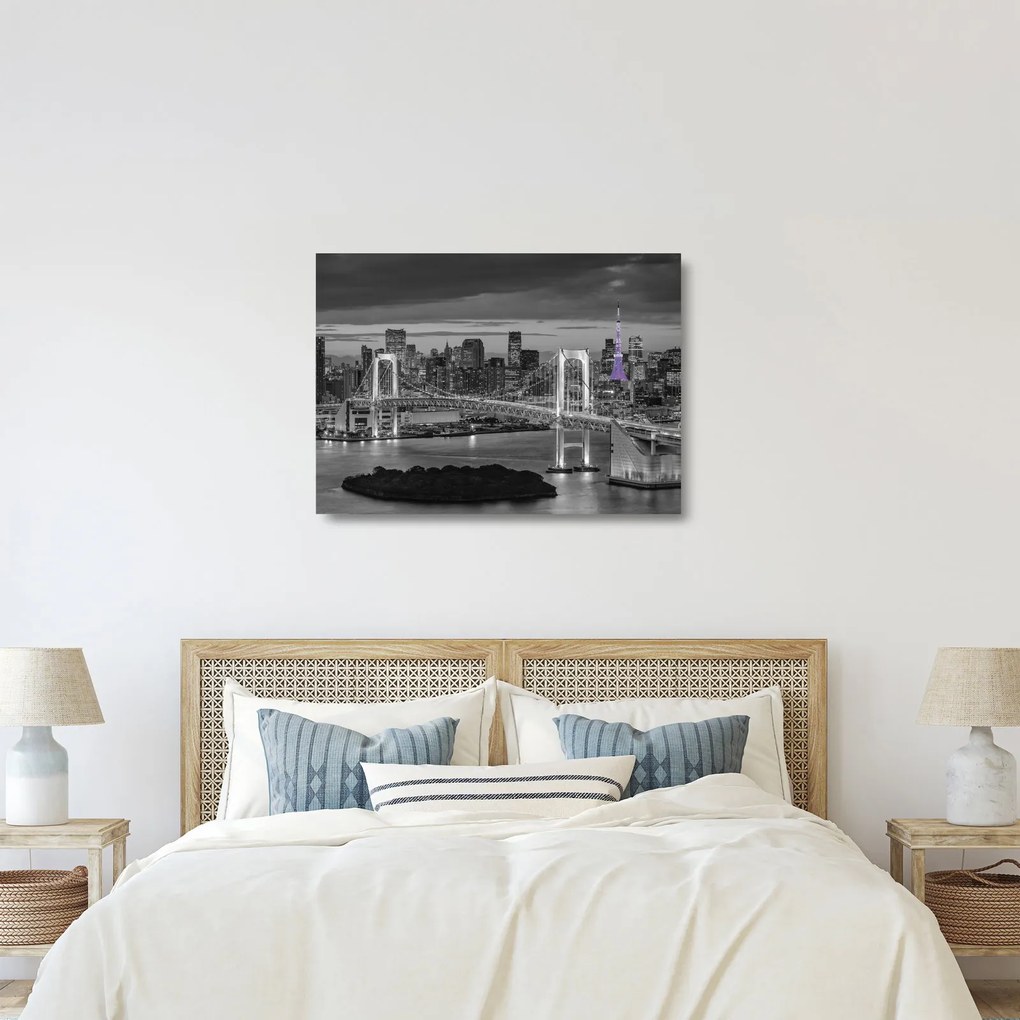 Üveg kép - A nagyváros a lila toronnyal (70x50 cm)