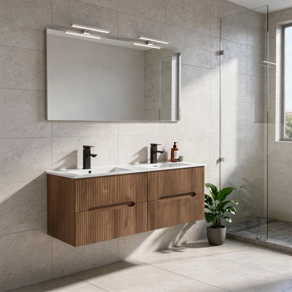 Trent 120 alsó fürdőszobabútor kerámia mosdóval 4 fiókos, sunset tölgy