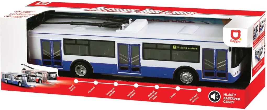 RAPPA Trolibusz, amely csehül jelzi a megállókat - 28 cm - kék