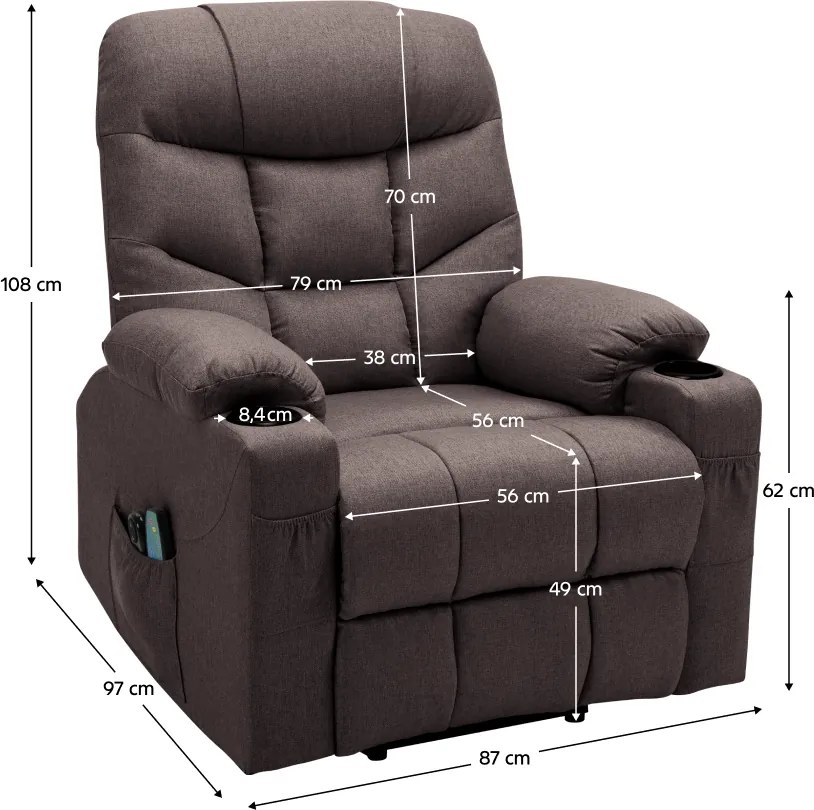 Állítható masszázs fotel, barna, HUDSON