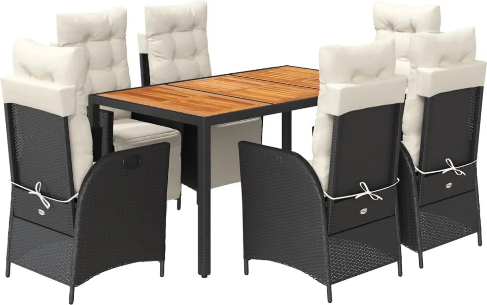 vidaXL 7 részes fekete polyrattan kerti étkezőgarnitúra párnával