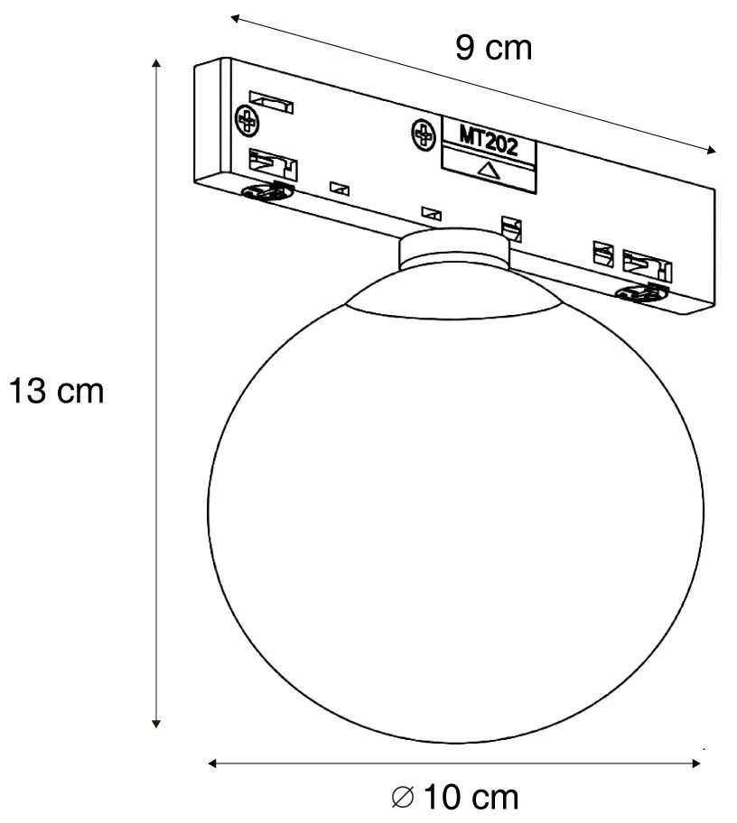 Modern mennyezeti lámpa fekete, fehér üveggel, 1 fázisú sínrendszerhez - Slimline Eira