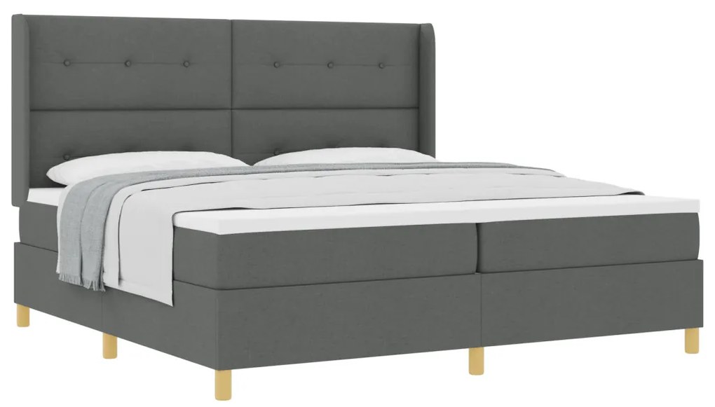 Boxspring Ágy Matraccal - Sötétszürke, 200x200 cm, Szövet