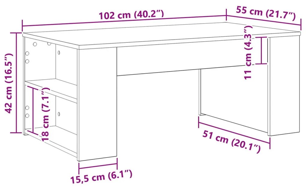 Dohányzóasztal Fekete tölgy 102x55x42 cm Mérnöki fa