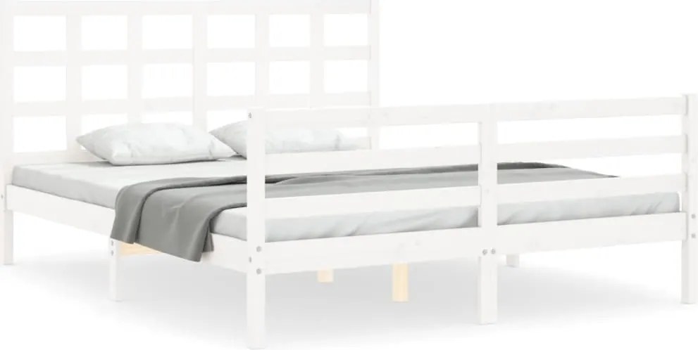 vidaXL fehér tömör fa ágykeret fejtámlával King Size