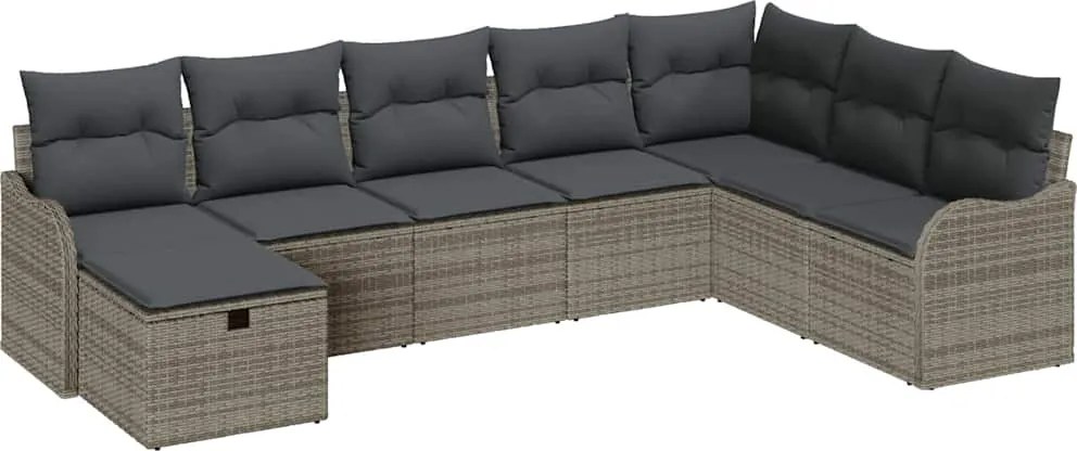 vidaXL Kerti Kanapé Szett párnával tárolóval 8 pcs Szürke polirattan