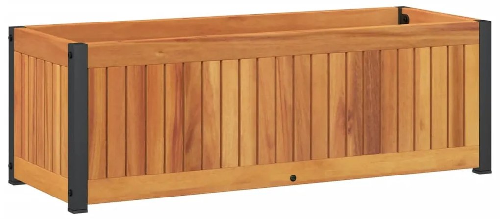 tömör akácfa és acél kerti virágtartó 80 x 30 x 27,5 cm