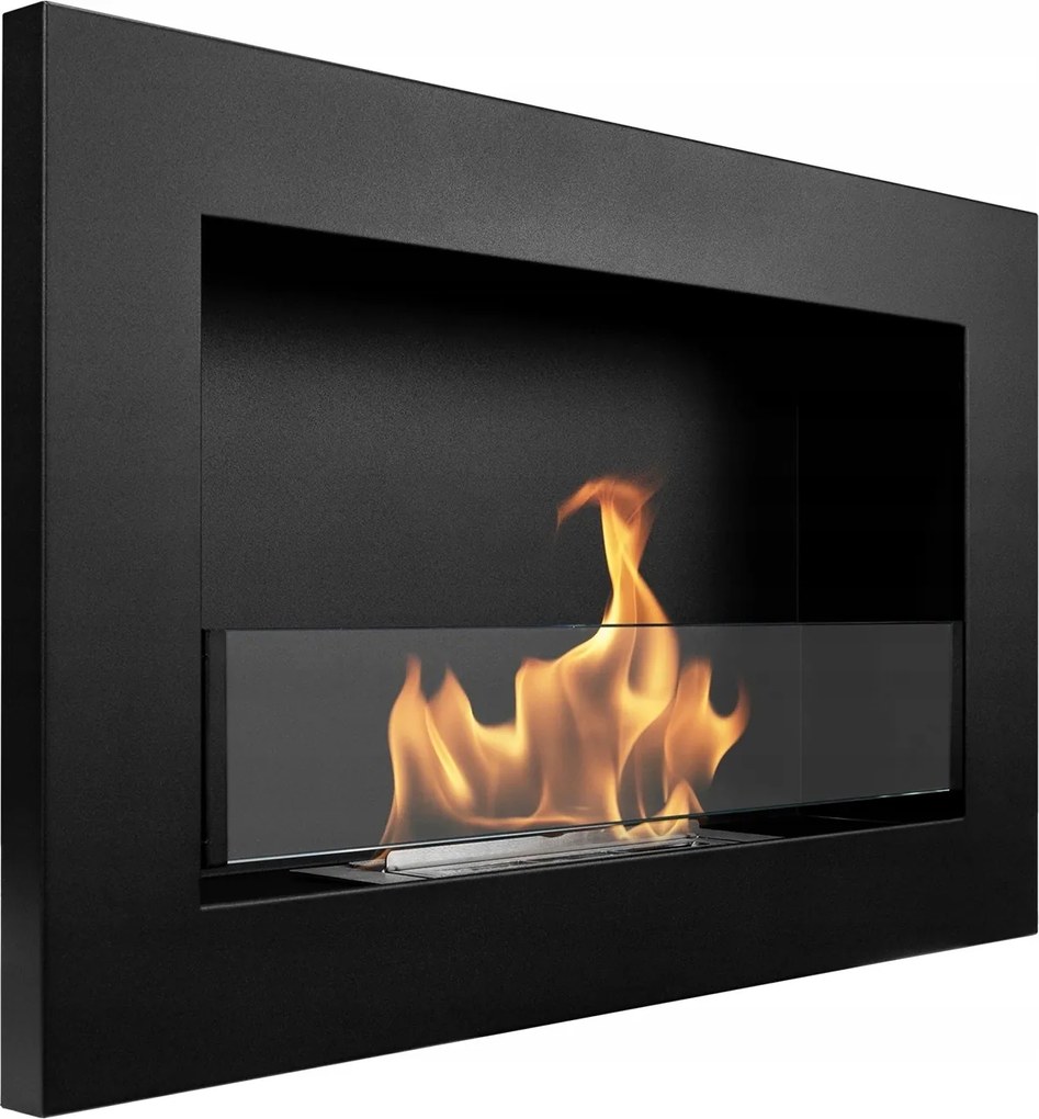 Függő biokandalló üveggel 65x40x12 cm Slim fekete strukturált matt