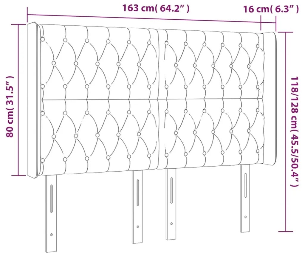 sötétszürke bársony LED-es fejtámla 163x16x118/128 cm