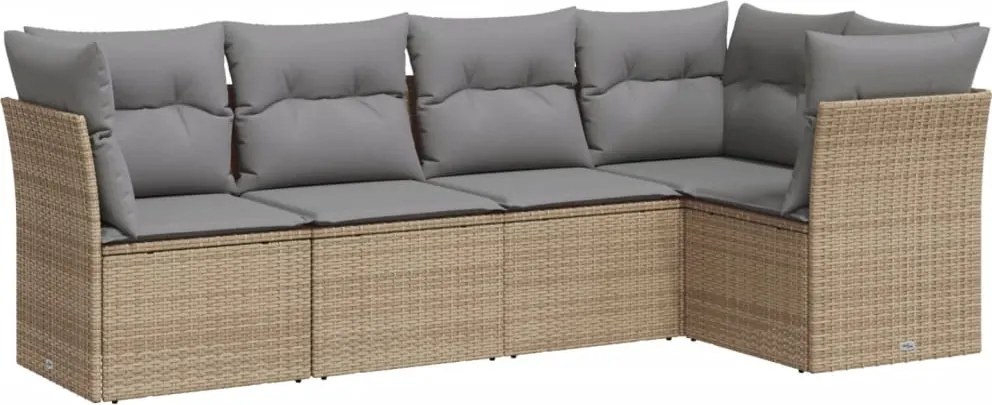 vidaXL 5 részes bézs polyrattan kerti ülőgarnitúra párnákkal