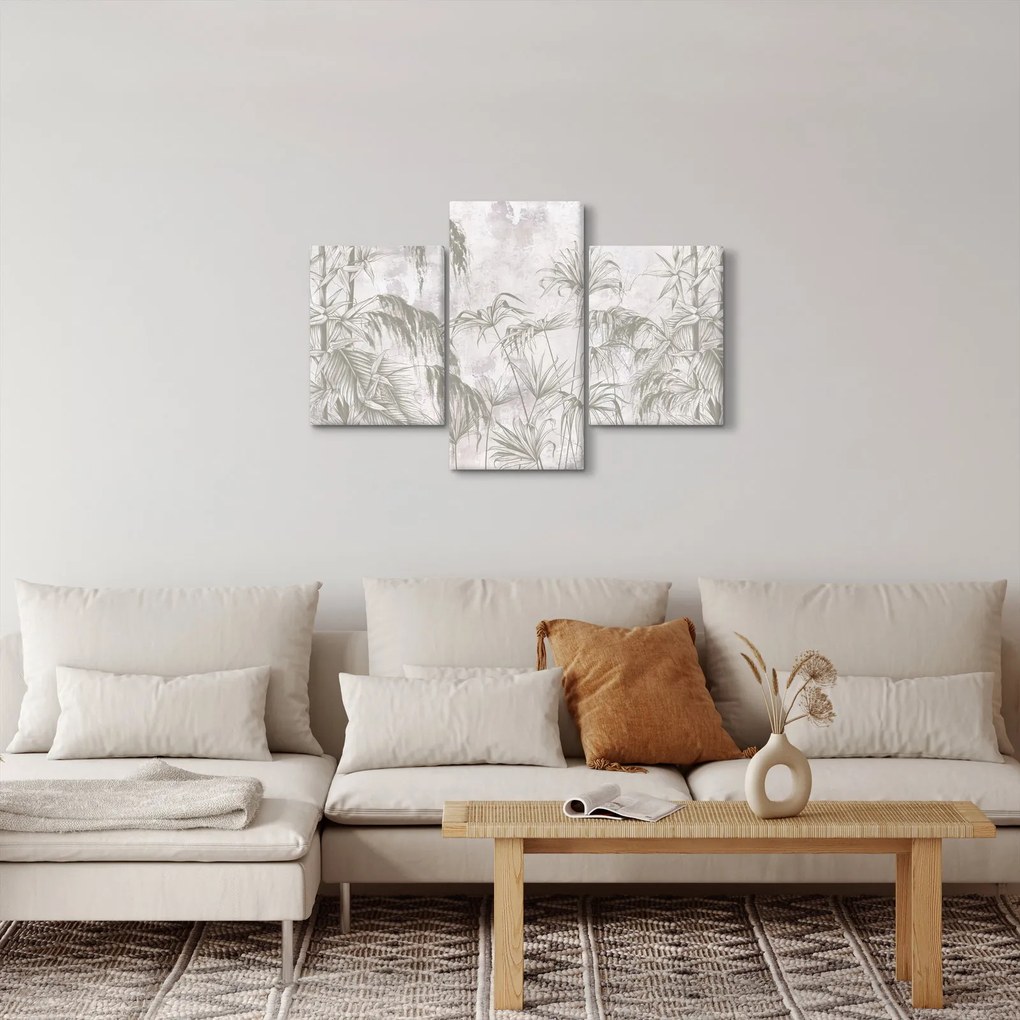 Kép - Trópusi növények a falon szürke színben (90x60 cm)