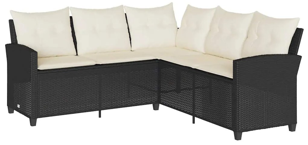 6 részes fekete polyrattan kerti ülőgarnitúra párnával L-alakú